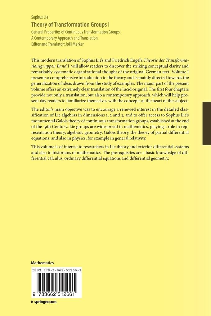 Weitere Ansicht: Theory of Transformation Groups I | Sophus Lie