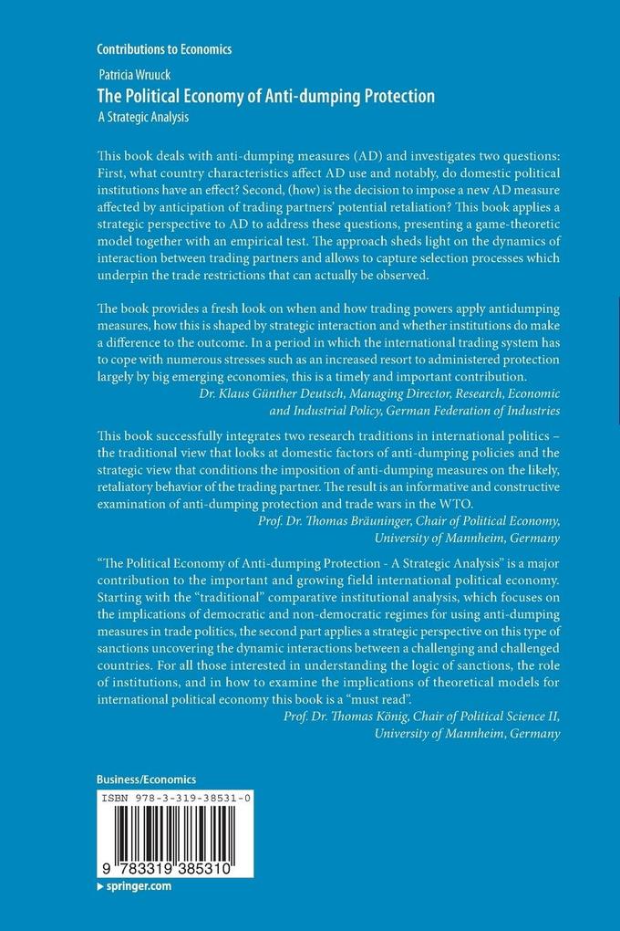 Weitere Ansicht: The Political Economy of Anti-dumping Protection | Patricia Wruuck