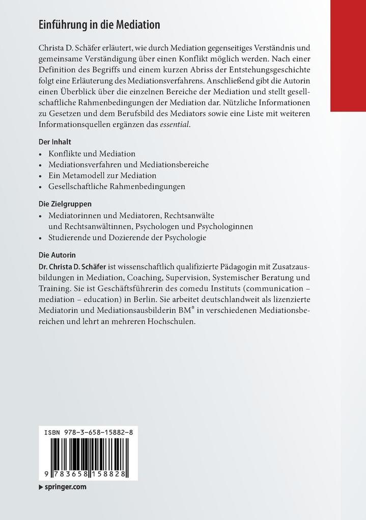 Weitere Ansicht: Einführung in die Mediation | Christa D. Schäfer