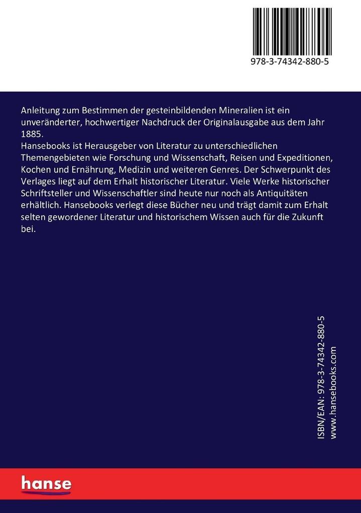 Weitere Ansicht: Anleitung zum Bestimmen der gesteinbildenden Mineralien | Eugen Hussak