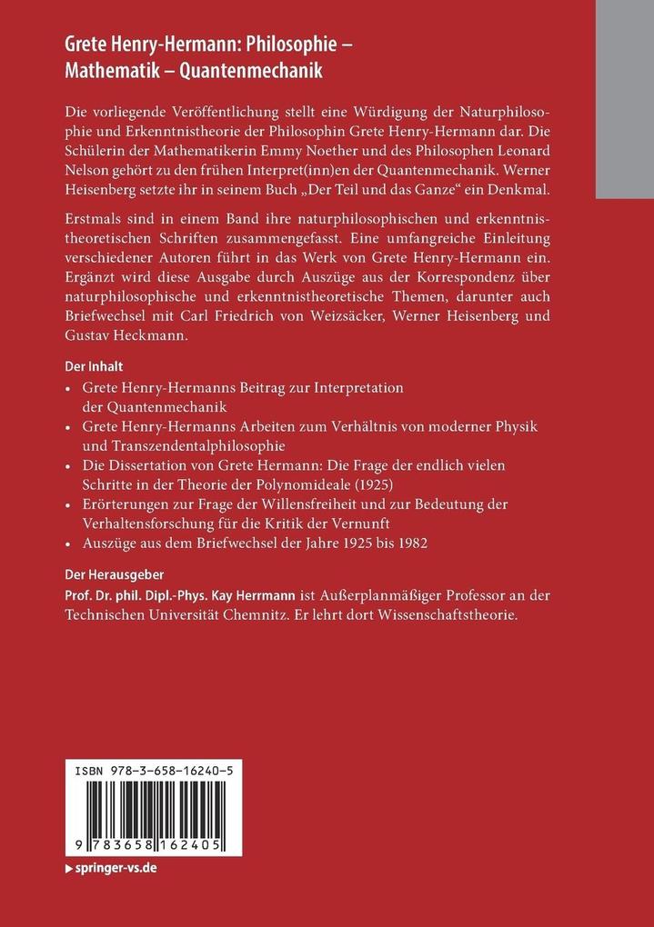 Weitere Ansicht: Grete Henry-Hermann: Philosophie - Mathematik - Quantenmechanik