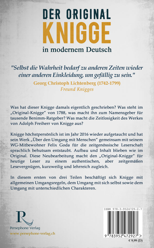Weitere Ansicht: Der Original-Knigge in modernem Deutsch | Felix Goda, Adolph Freiherr Von Knigge