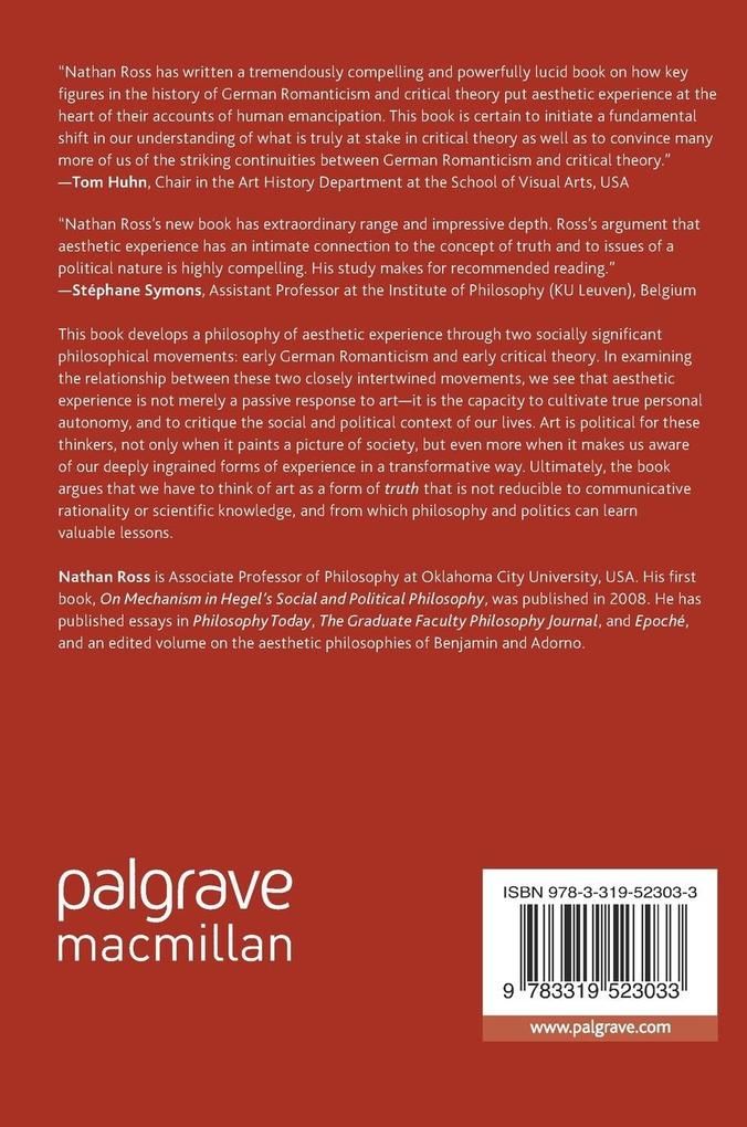 Weitere Ansicht: The Philosophy and Politics of Aesthetic Experience | Nathan Ross