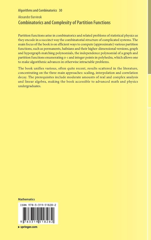 Weitere Ansicht: Combinatorics and Complexity of Partition Functions | Alexander Barvinok