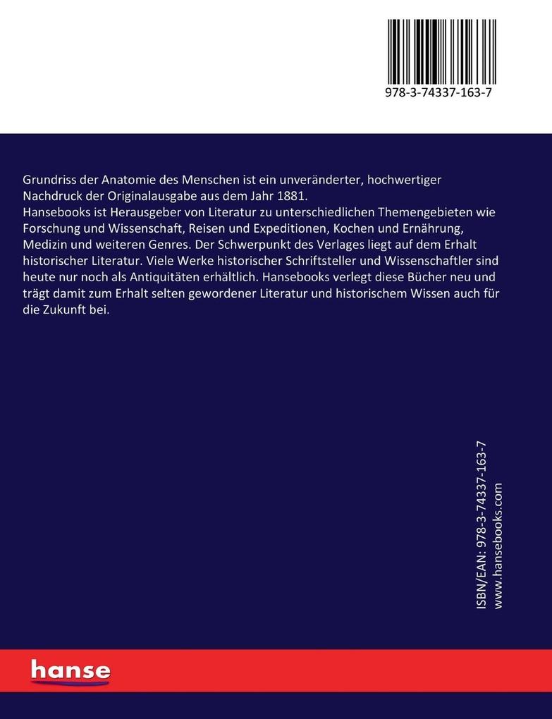 Weitere Ansicht: Grundriss der Anatomie des Menschen | Adolf Pansch