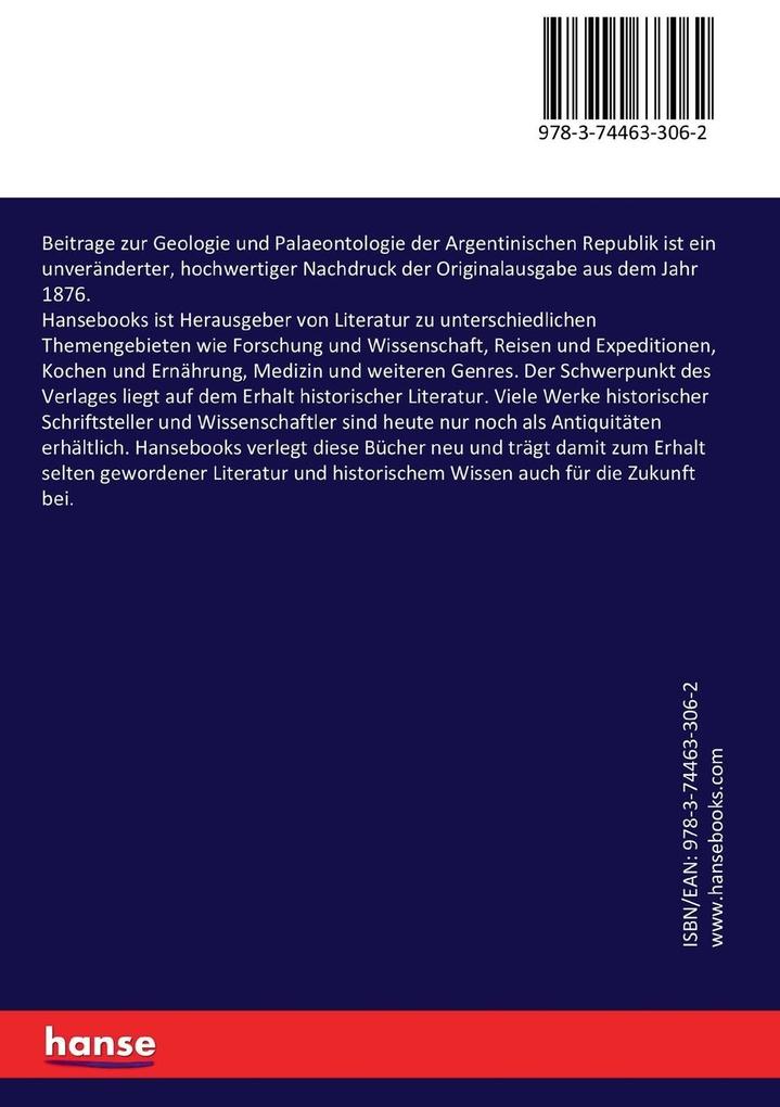 Weitere Ansicht: Beitrage zur Geologie und Palaeontologie der Argentinischen Republik | Alfred Wilhelm Stelzner