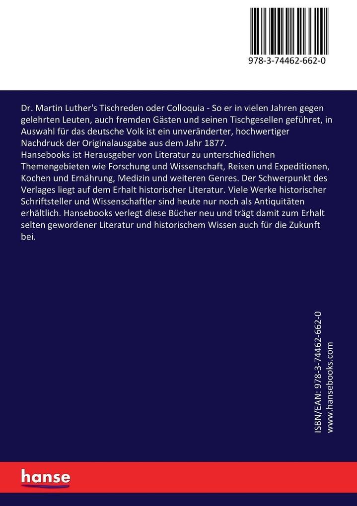 Weitere Ansicht: Dr. Martin Luther's Tischreden oder Colloquia | Martin Luther