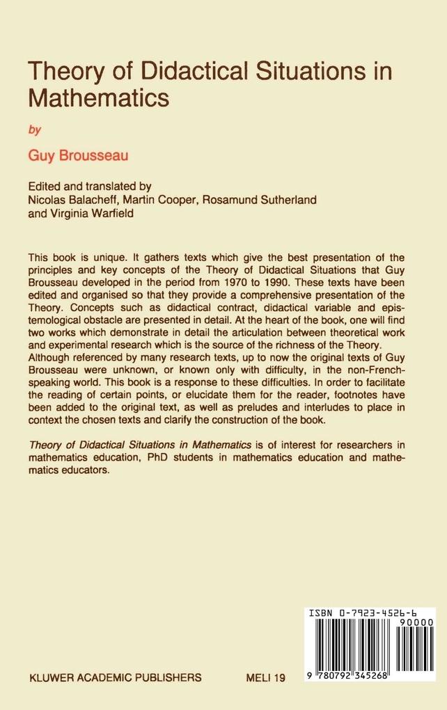 Weitere Ansicht: Theory of Didactical Situations in Mathematics | Guy Brousseau