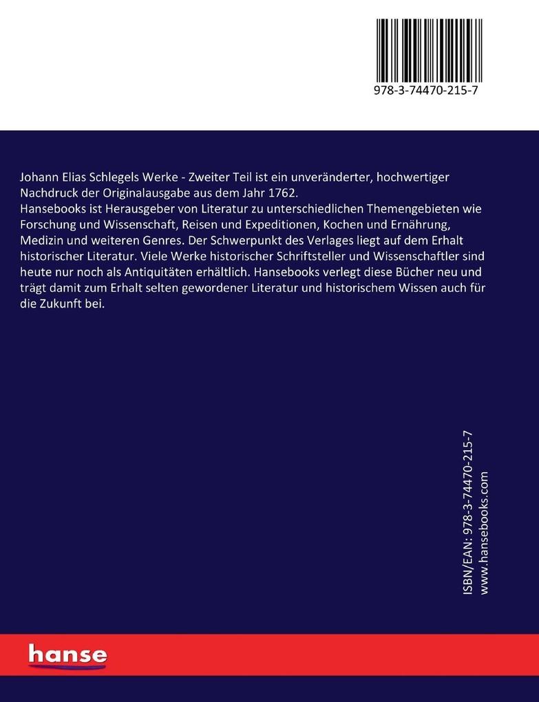 Weitere Ansicht: Johann Elias Schlegels Werke | Schlegel Johann Elias