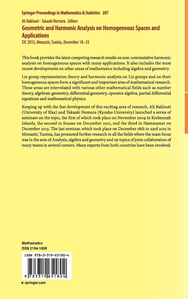 Weitere Ansicht: Geometric and Harmonic Analysis on Homogeneous Spaces and Applications
