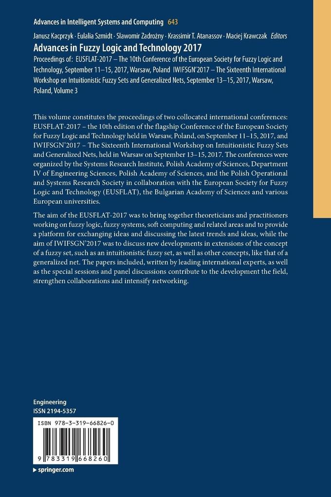 Weitere Ansicht: Advances in Fuzzy Logic and Technology 2017
