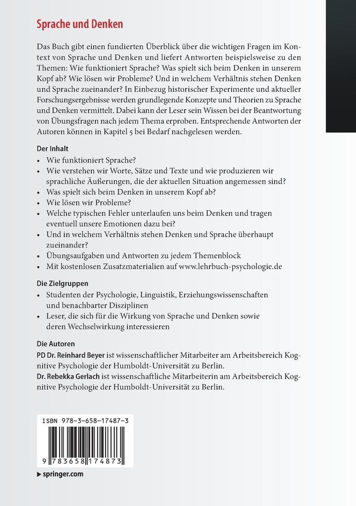 Weitere Ansicht: Sprache und Denken | Reinhard Beyer, Rebekka Gerlach
