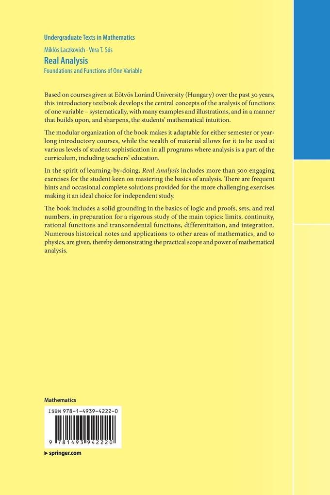 Weitere Ansicht: Real Analysis | Miklós Laczkovich, Vera T. Sós