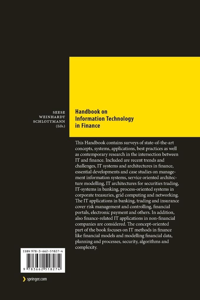 Weitere Ansicht: Handbook on Information Technology in Finance