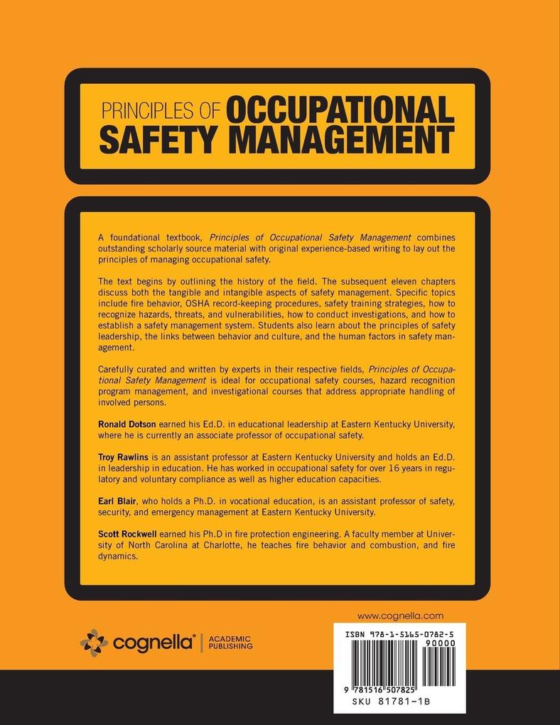 Weitere Ansicht: Principles of Occupational Safety Management | Ron Dotson, Troy Rawlins, Earl Blair