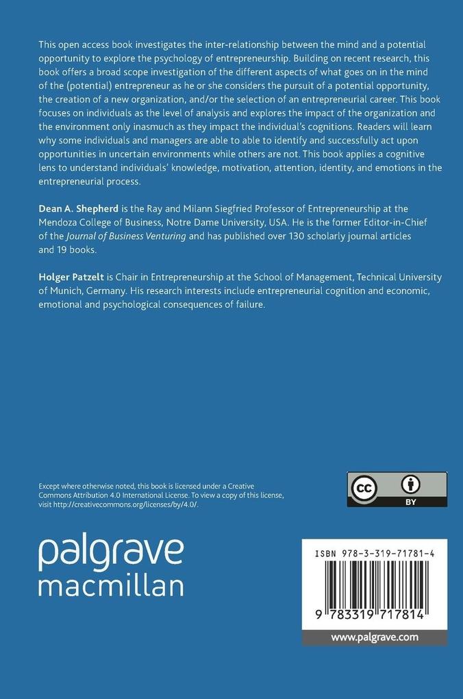 Weitere Ansicht: Entrepreneurial Cognition | Dean A. Shepherd, Holger Patzelt
