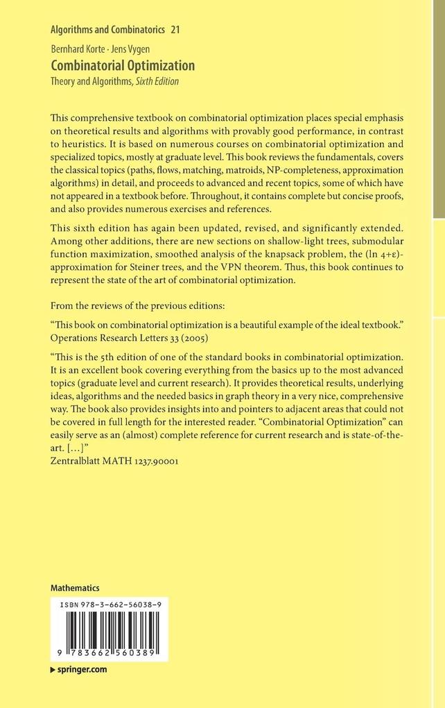Weitere Ansicht: Combinatorial Optimization | Bernhard Korte, Jens Vygen