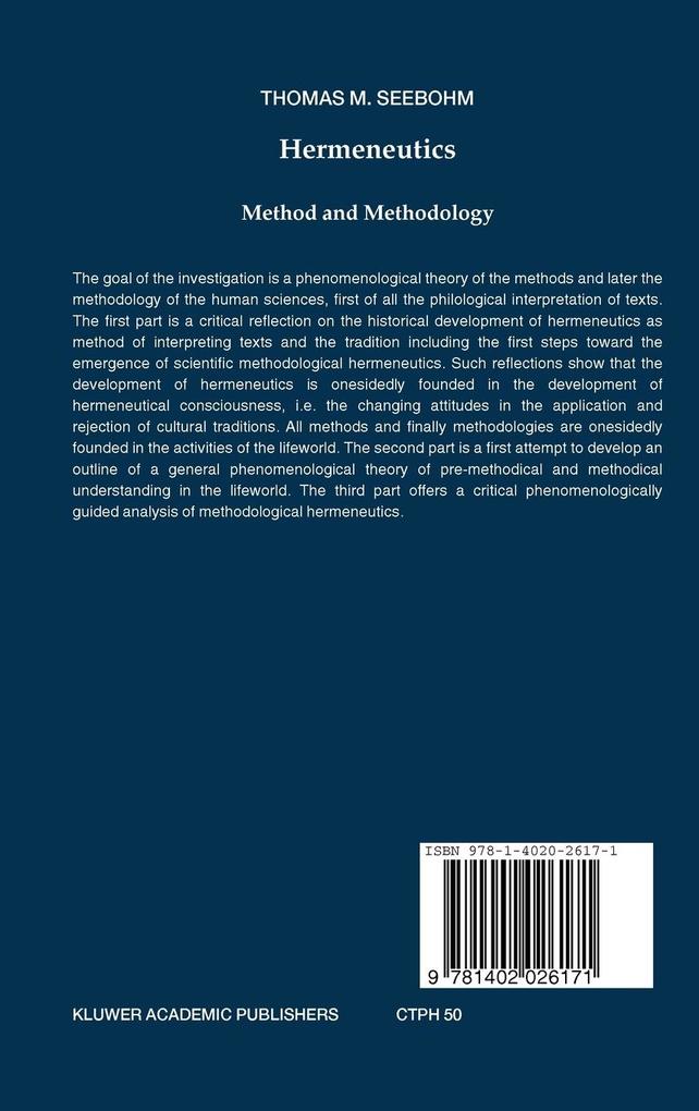Weitere Ansicht: Hermeneutics. Method and Methodology | Thomas M Seebohm