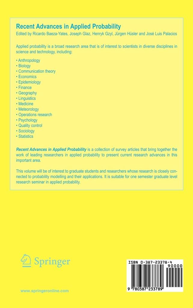 Weitere Ansicht: Recent Advances in Applied Probability