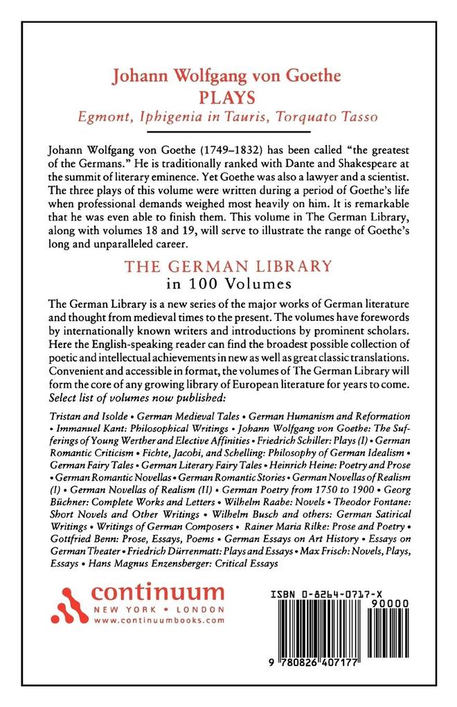 Weitere Ansicht: Plays | Johann Wolfgang von Goethe