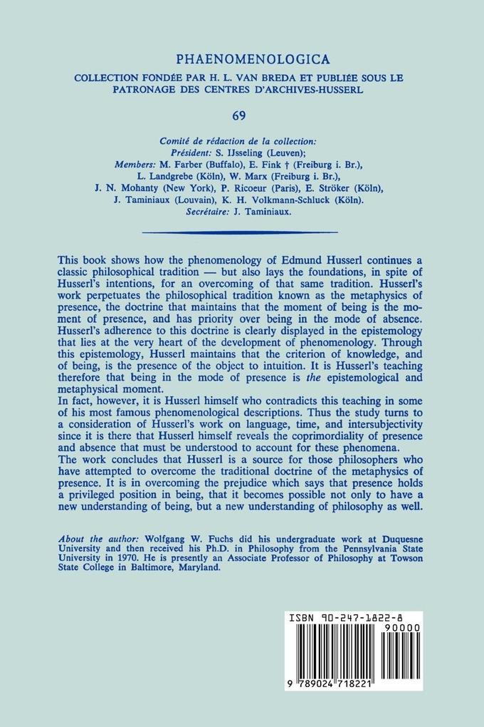 Weitere Ansicht: Phenomenology and the Metaphysics of Presence | W. Fuchs