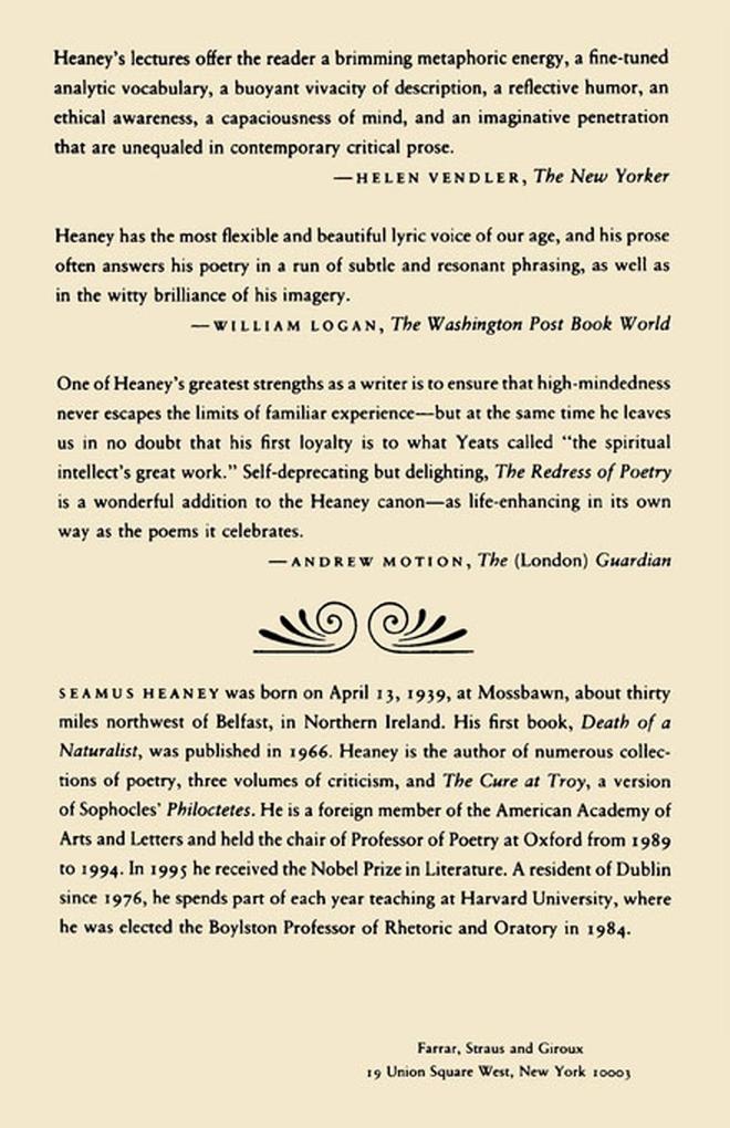 Weitere Ansicht: The Redress of Poetry | Seamus Heaney