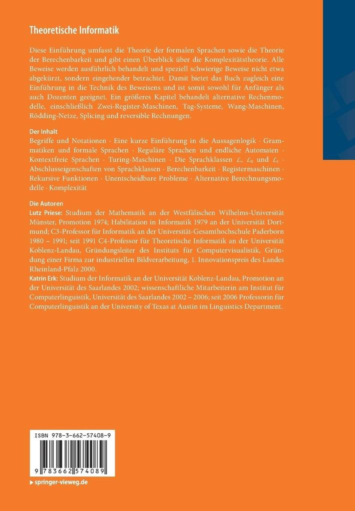 Weitere Ansicht: Theoretische Informatik | Lutz Priese, Katrin Erk