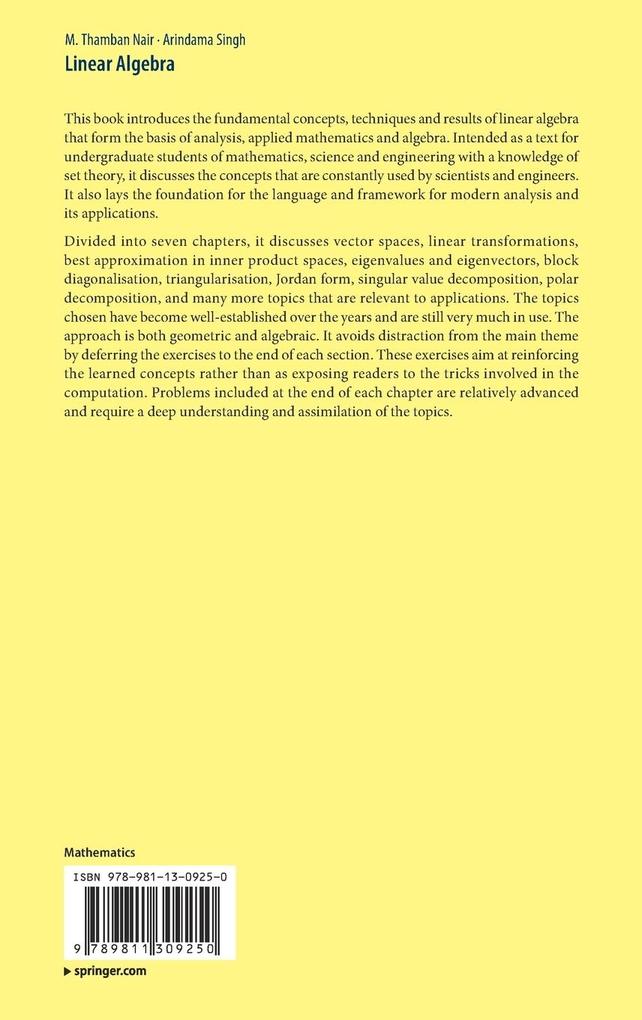 Weitere Ansicht: Linear Algebra | M. Thamban Nair, Arindama Singh