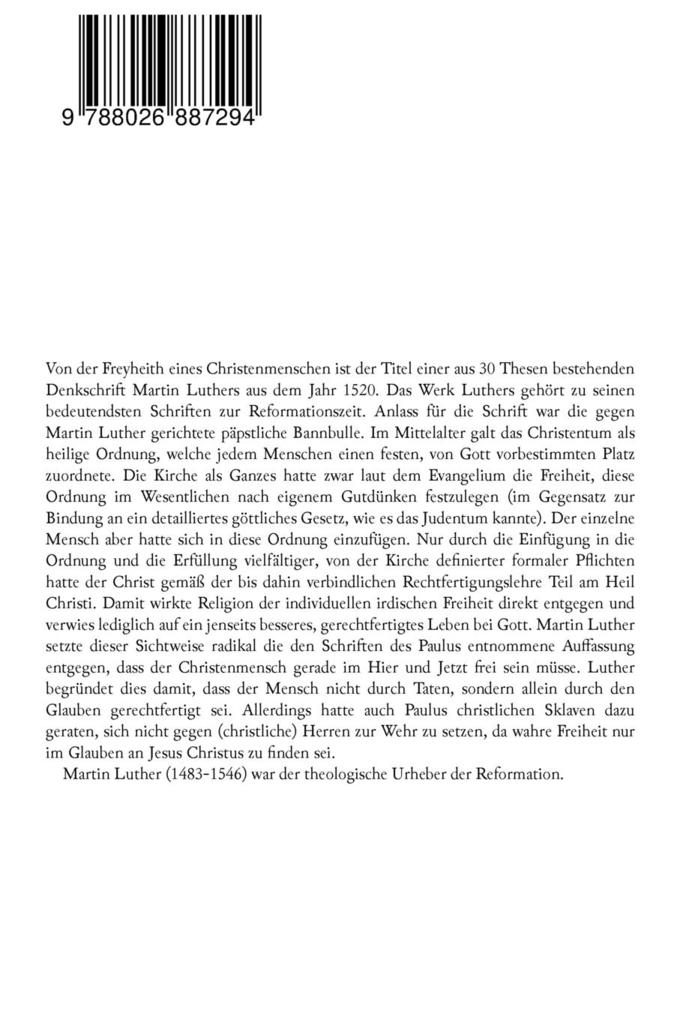 Weitere Ansicht: Von Der Freiheit Eines Christenmenschen | Martin Luther