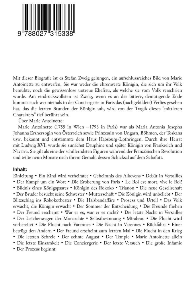 Weitere Ansicht: Marie Antoinette. Bildnis eines mittleren Charakters | Stefan Zweig