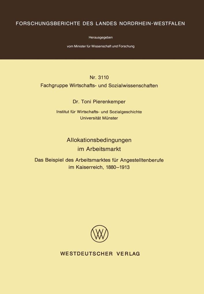 Produktbild: Allokationsbedingungen im Arbeitsmarkt | Toni Pierenkemper