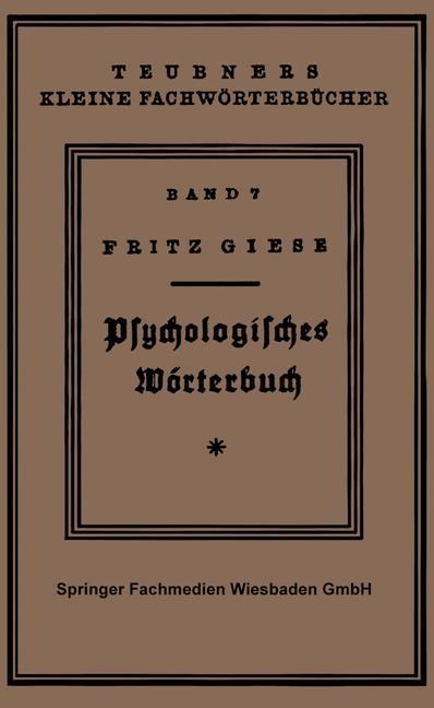 Produktbild: Psÿchologisches Wörterbuch | Fritz Giese