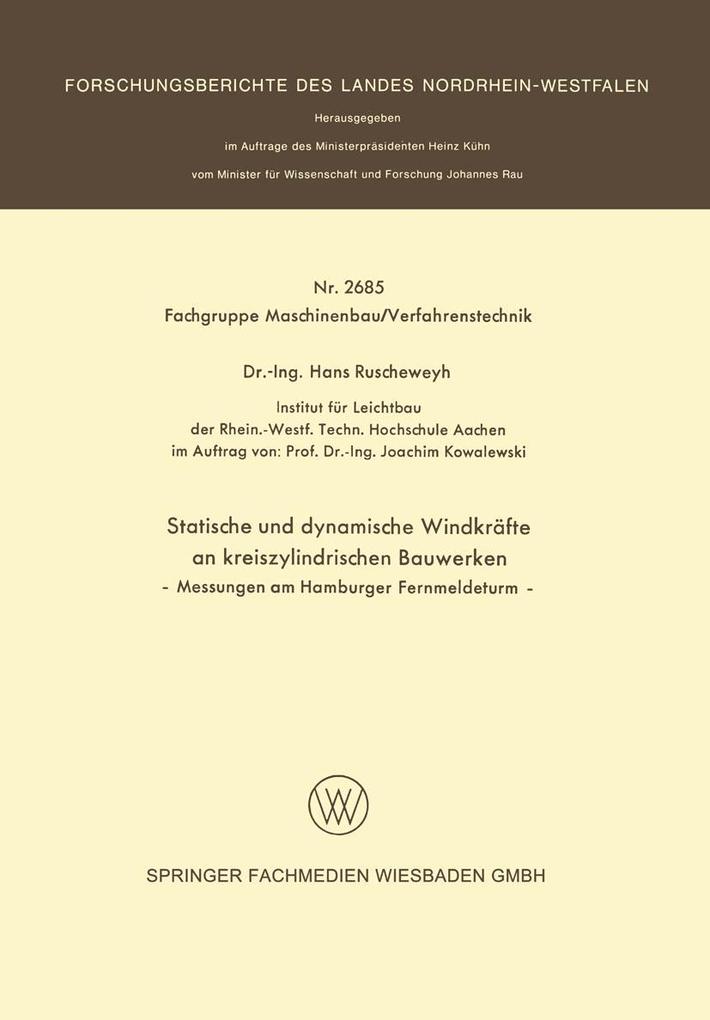 Produktbild: Statische und dynamische Windkräfte an kreiszylindrischen Bauwerken | Hans Ruscheweyh