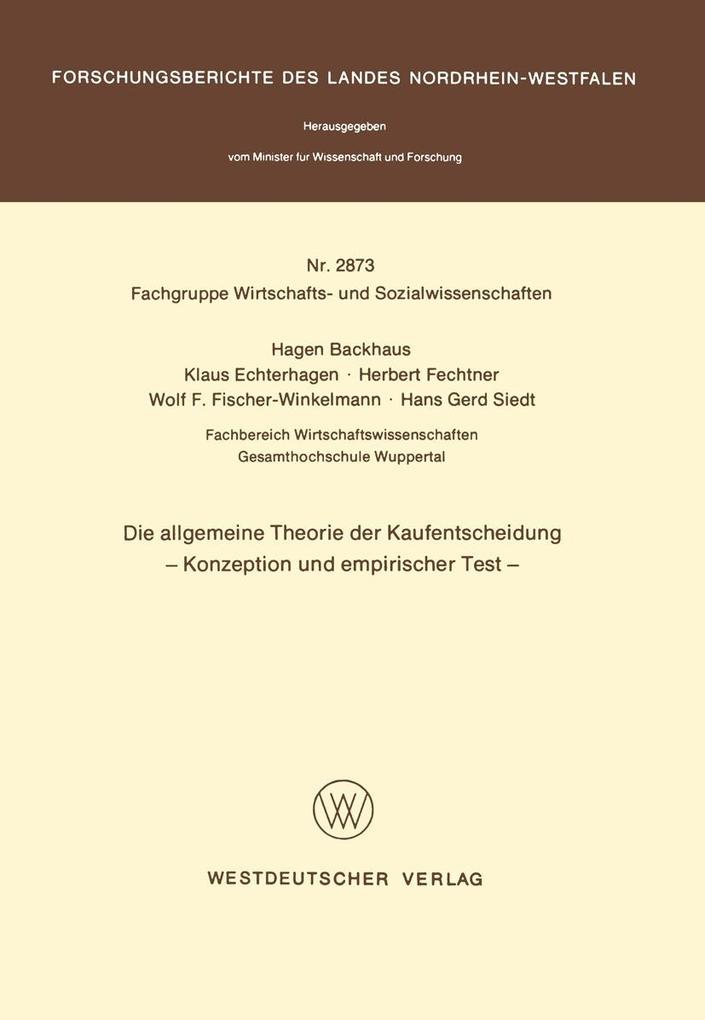 Produktbild: Die allgemeine Theorie der Kaufentscheidung | Hagen Backhaus