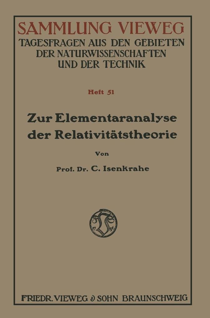 Produktbild: Zur Elementaranalyse der Relativitätstheorie | Caspar Isenkrahe
