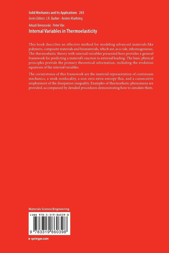 Weitere Ansicht: Internal Variables in Thermoelasticity | Arkadi Berezovski, Peter Ván