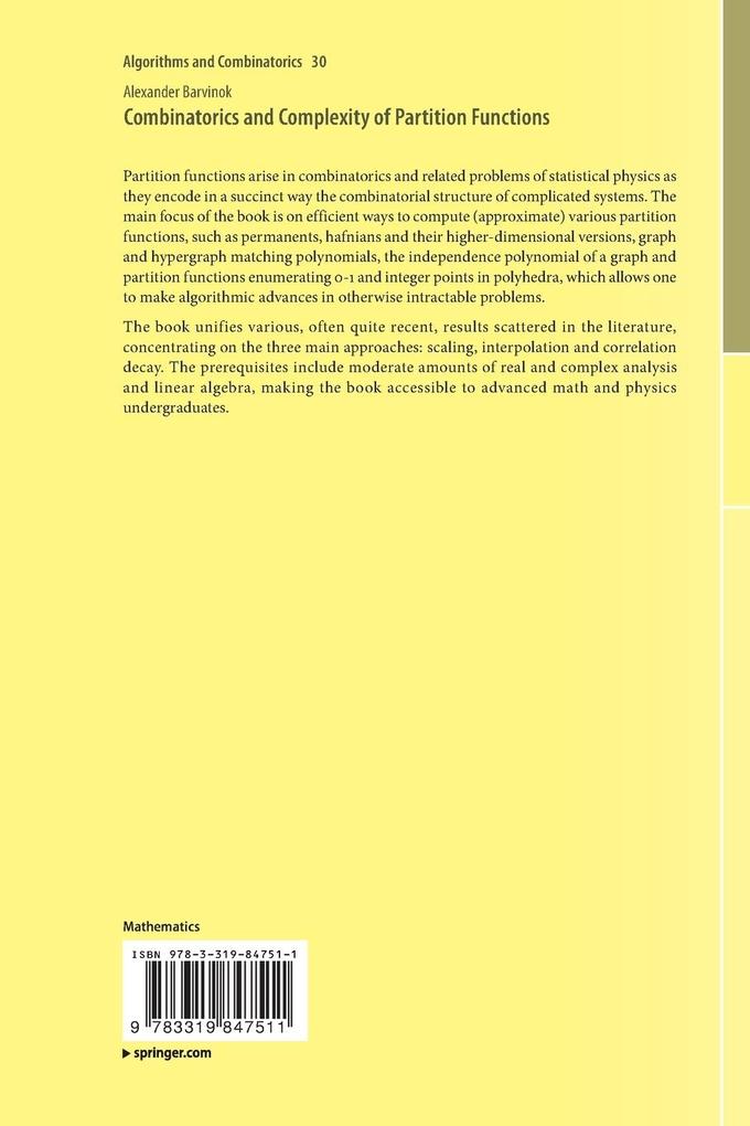 Weitere Ansicht: Combinatorics and Complexity of Partition Functions | Alexander Barvinok