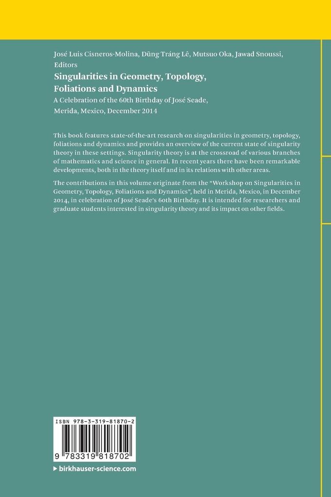 Weitere Ansicht: Singularities in Geometry, Topology, Foliations and Dynamics