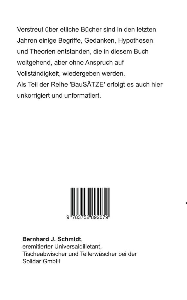 Weitere Ansicht: BauSÄTZE: Begriffe - Gedanken - Hypothesen - Theorien | Bernhard J. Schmidt