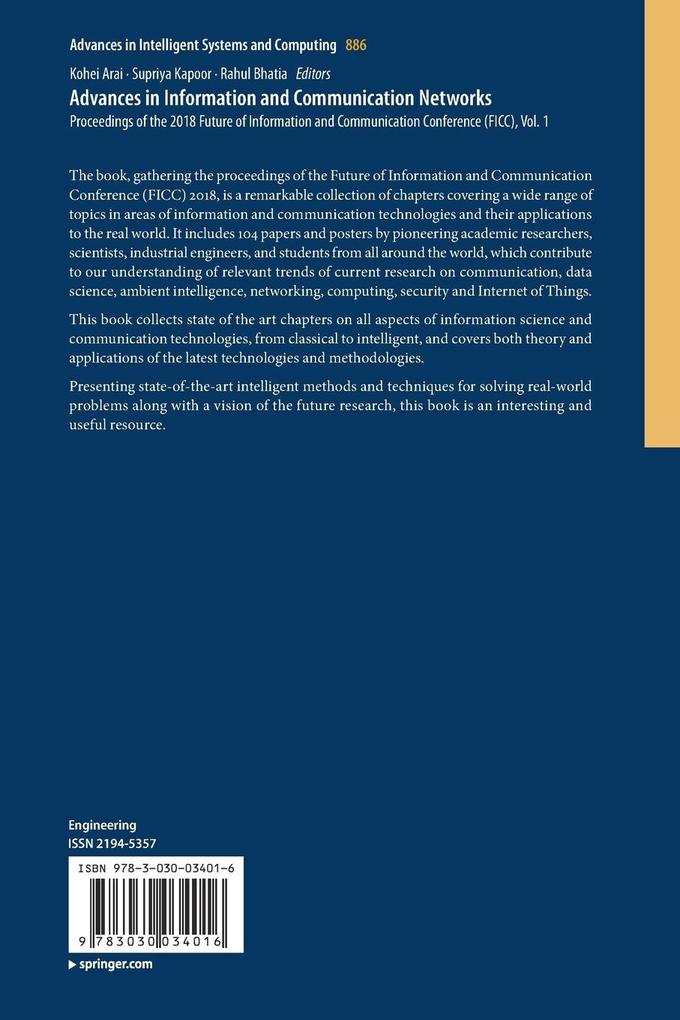 Weitere Ansicht: Advances in Information and Communication Networks