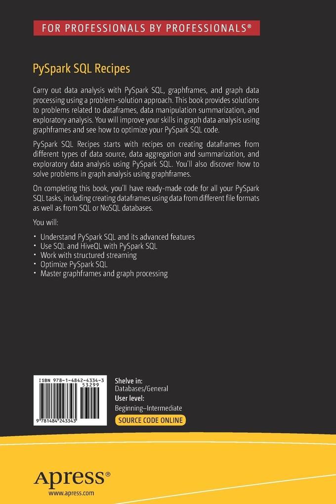Weitere Ansicht: PySpark SQL Recipes | Raju Kumar Mishra, Sundar Rajan Raman
