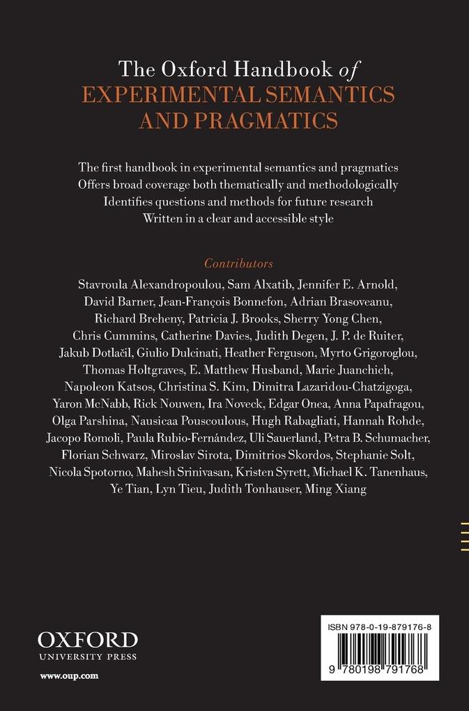 Weitere Ansicht: Oxford Handbook of Experimental Semantics and Pragmatics