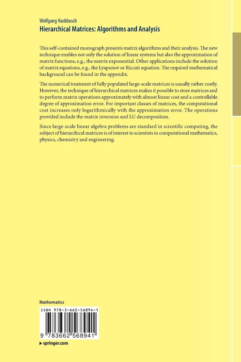Weitere Ansicht: Hierarchical Matrices: Algorithms and Analysis | Wolfgang Hackbusch