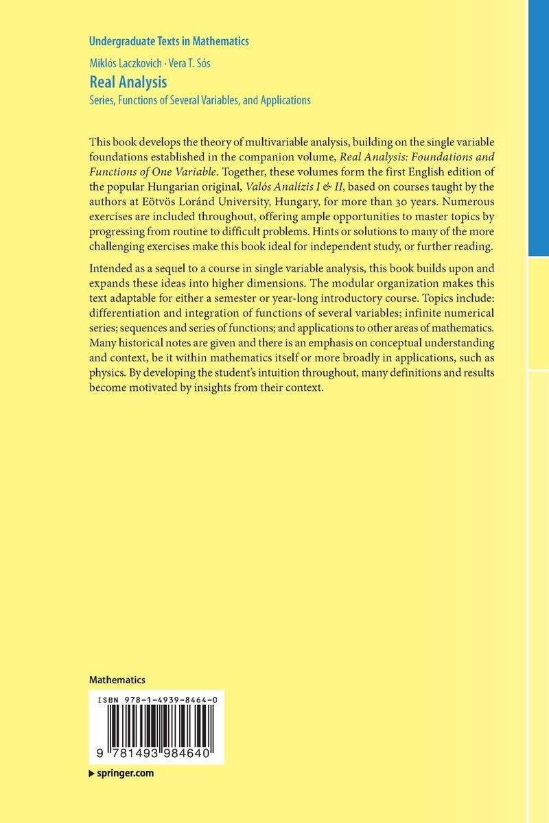 Weitere Ansicht: Real Analysis | Miklós Laczkovich, Vera T. Sós