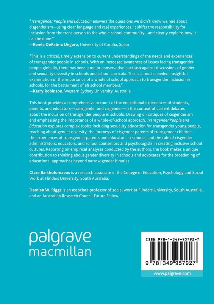 Weitere Ansicht: Transgender People and Education | Clare Bartholomaeus, Damien W. Riggs