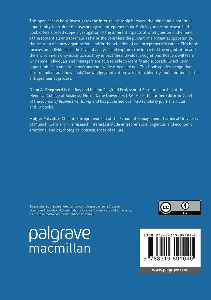Weitere Ansicht: Entrepreneurial Cognition | Dean A. Shepherd, Holger Patzelt