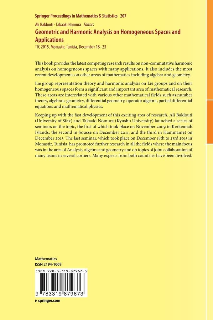 Weitere Ansicht: Geometric and Harmonic Analysis on Homogeneous Spaces and Applications