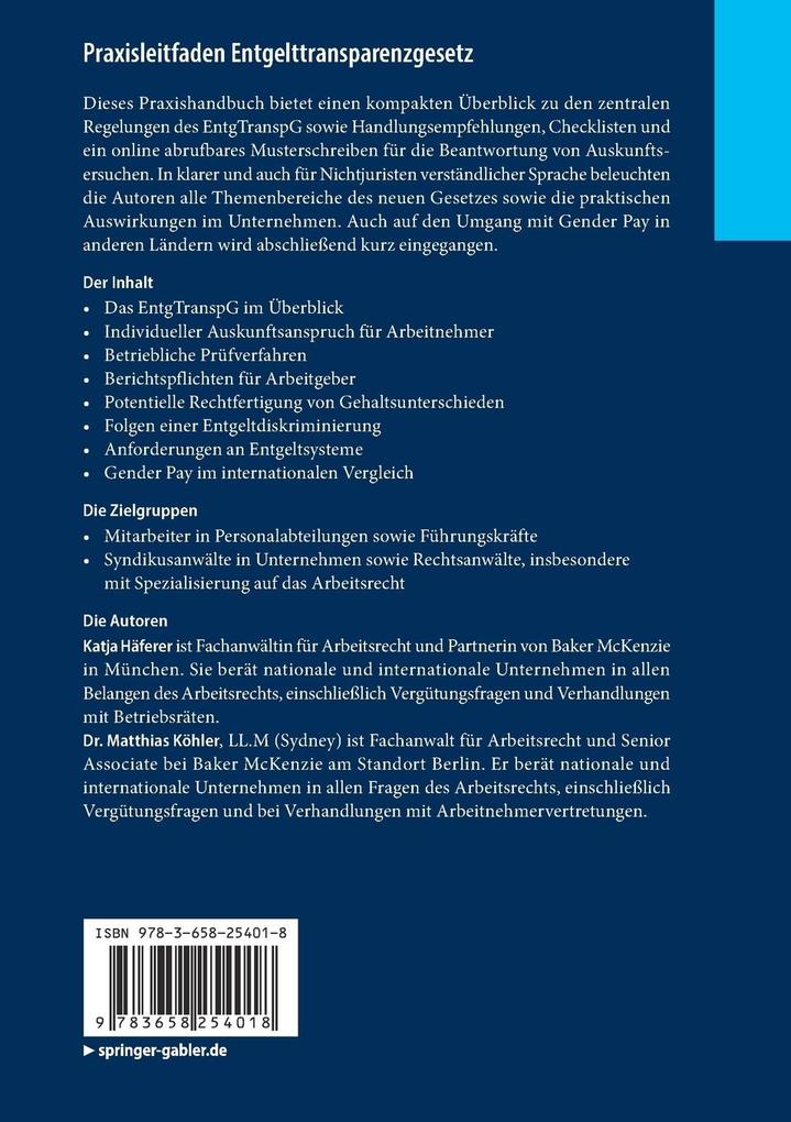 Weitere Ansicht: Praxisleitfaden Entgelttransparenzgesetz | Katja Häferer, Matthias Köhler