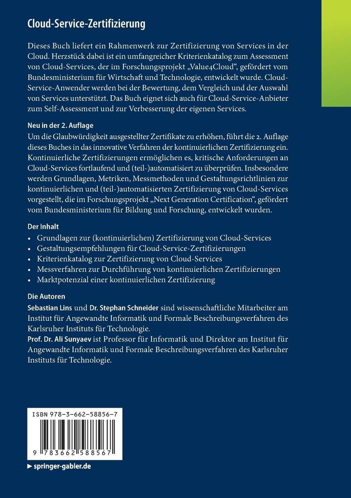 Weitere Ansicht: Cloud-Service-Zertifizierung | Sebastian Lins, Stephan Schneider, Ali Sunyaev