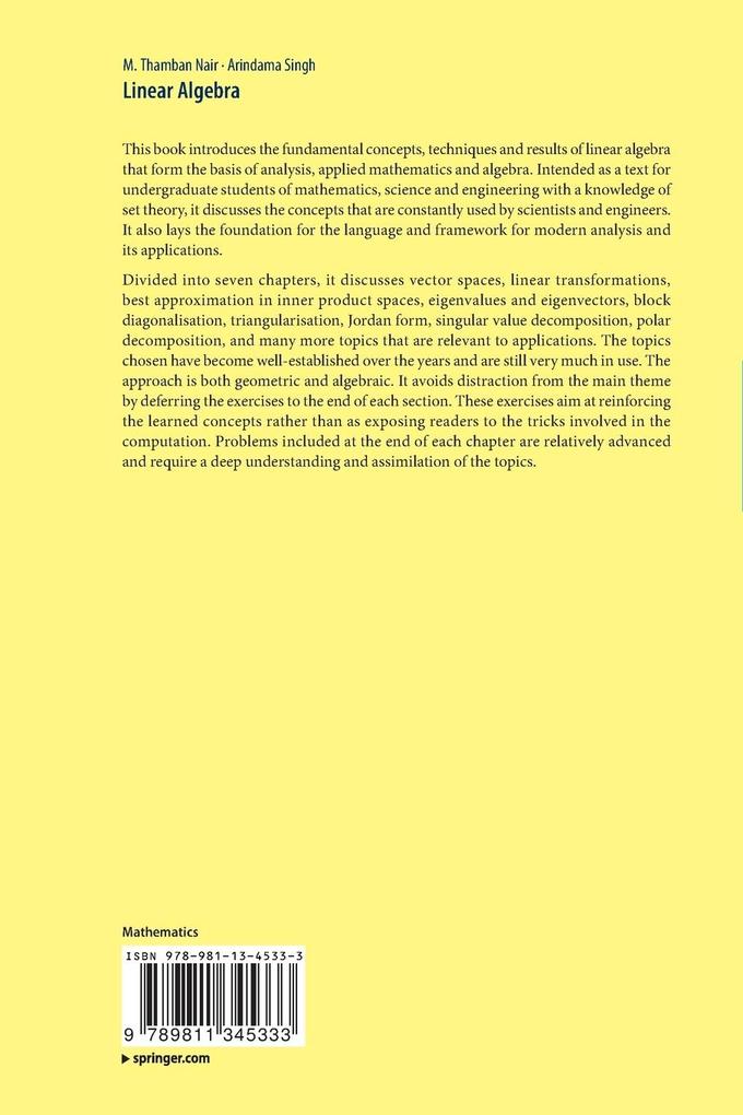 Weitere Ansicht: Linear Algebra | M. Thamban Nair, Arindama Singh